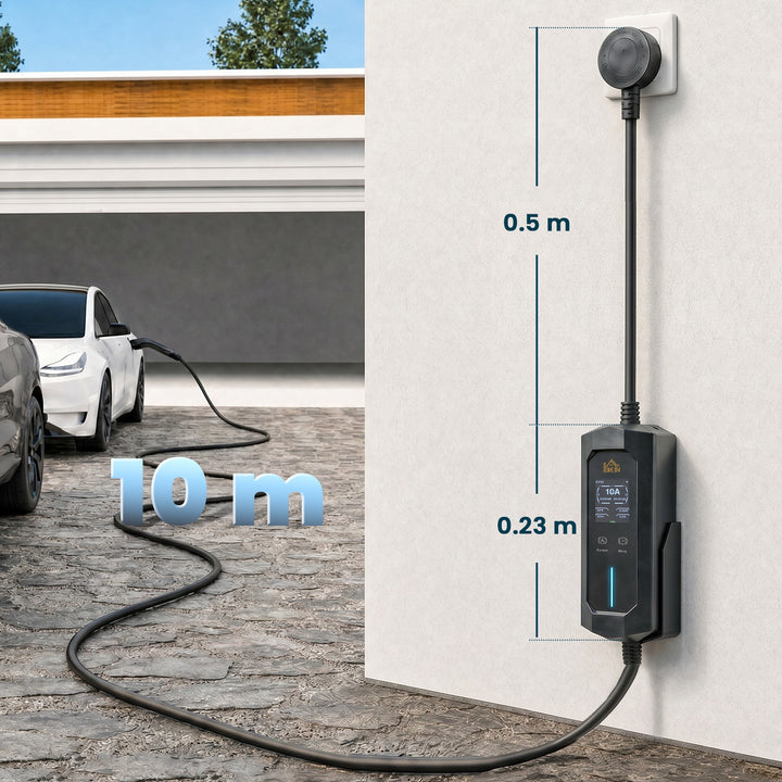EV Charger Type 2 to 3 Pin Plug, 10 m, 2.8 kW, 6-13 A, Electric Car Ch