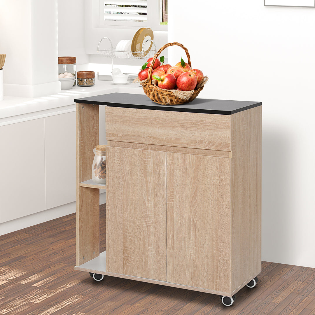 MCL Kitchen Storage Trolley Cart Cupboard Rolling Island Shelves Cabinet With Door and Drawer Locking Wheels