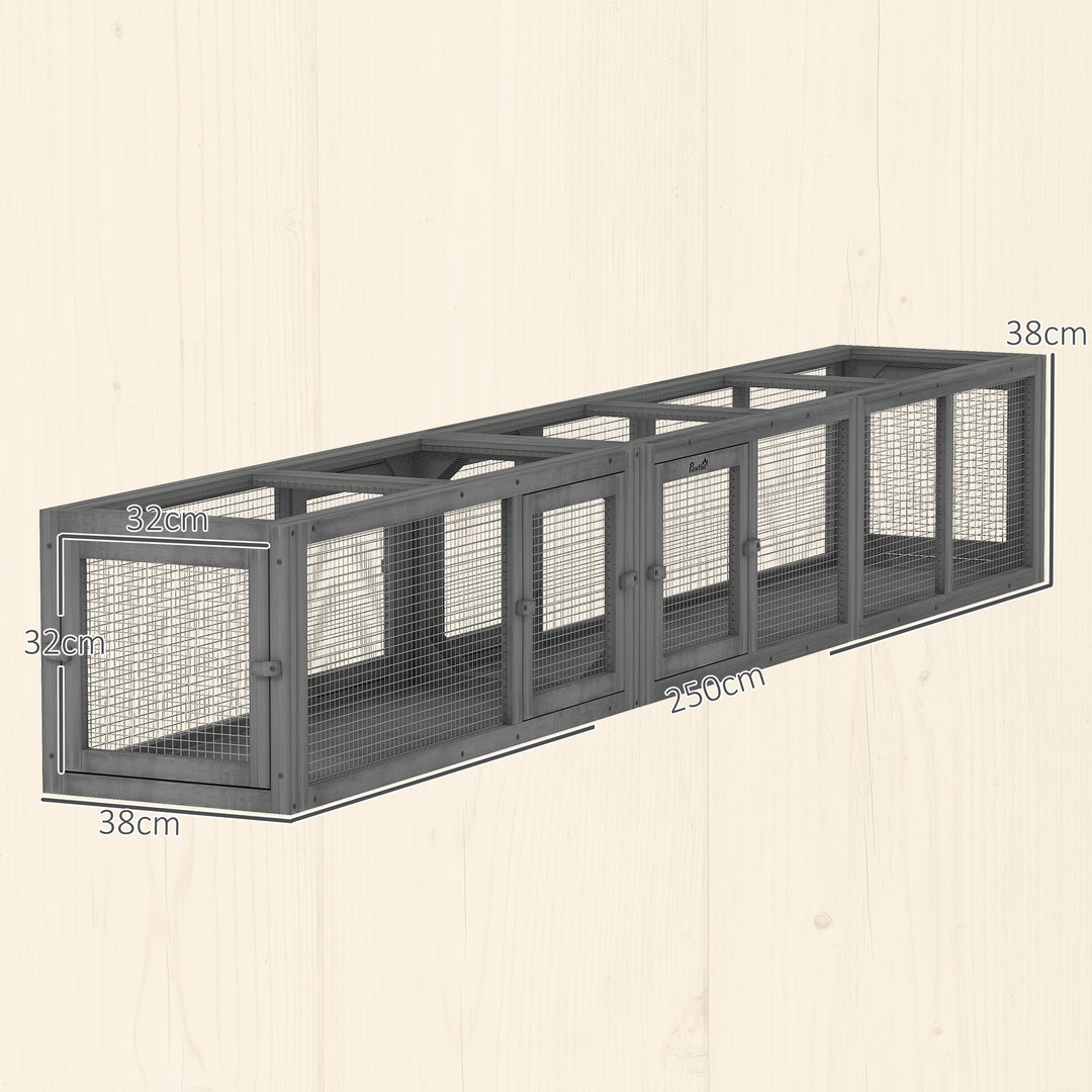 Cat Tunnel, 250cm Extra Long Wooden Cat Play Tunnel with 8 Doors, L-sh