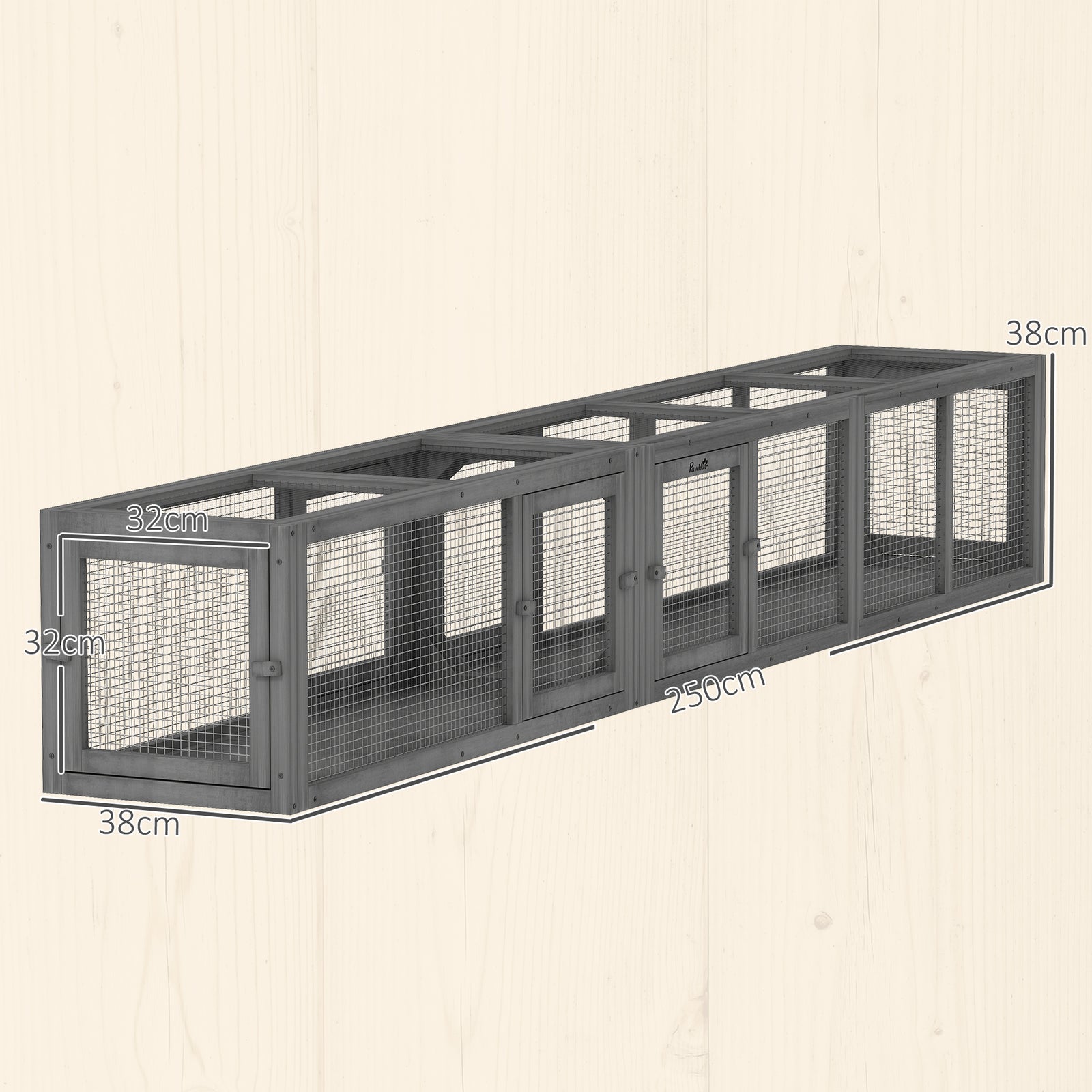 Cat Tunnel, 250cm Extra Long Wooden Cat Play Tunnel with 8 Doors, L-sh