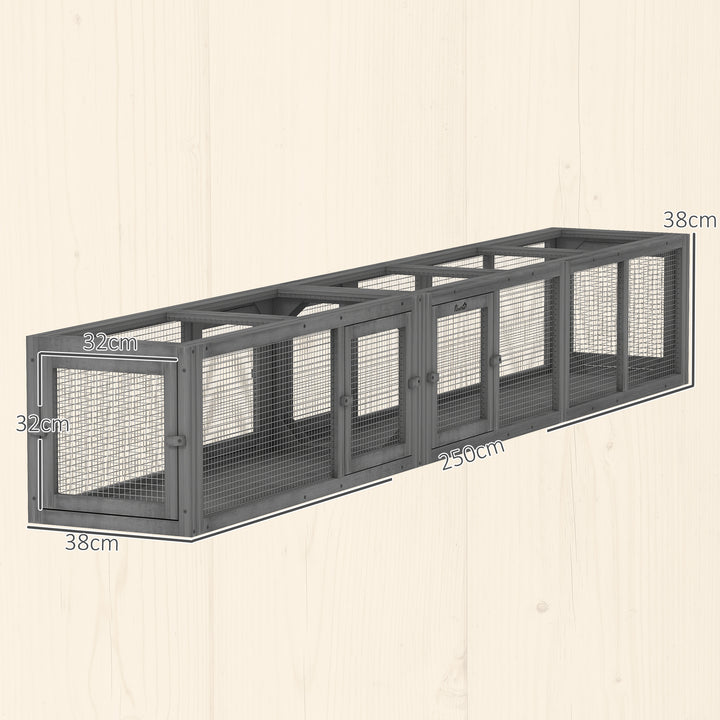 Cat Tunnel, 250cm Extra Long Wooden Cat Play Tunnel with 8 Doors, L-sh