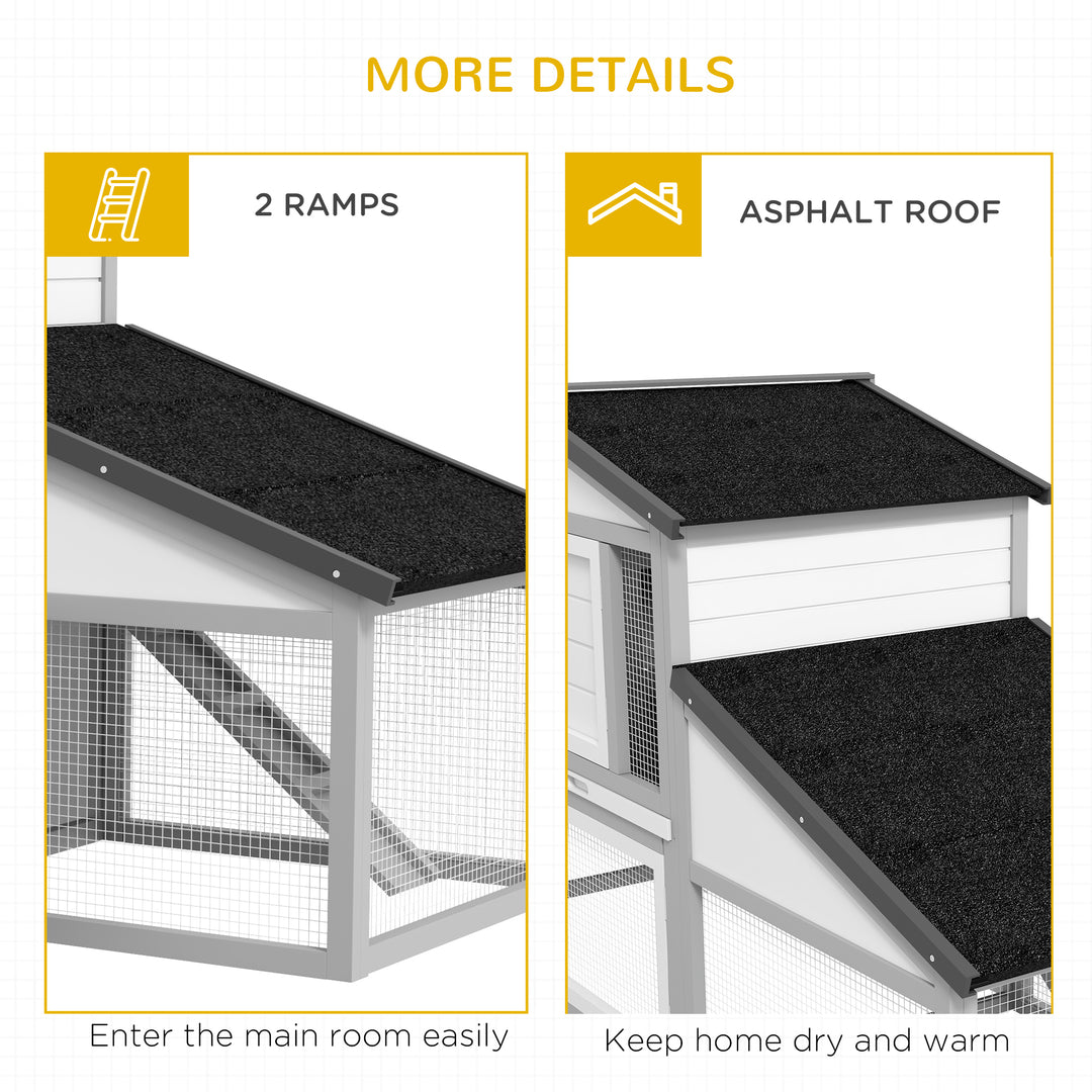 PawHut Large Rabbit Hutch with Run, Outdoor Bunny Cage, with Tray, Ramp - Light Grey | Aosom UK