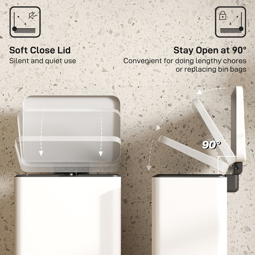 MCL 20L Kitchen Bin with Soft-Close Lid and Stay-Open Function, Pedal Bin with Removable Inner Bucket for Kitchen, Office, Home, Cream