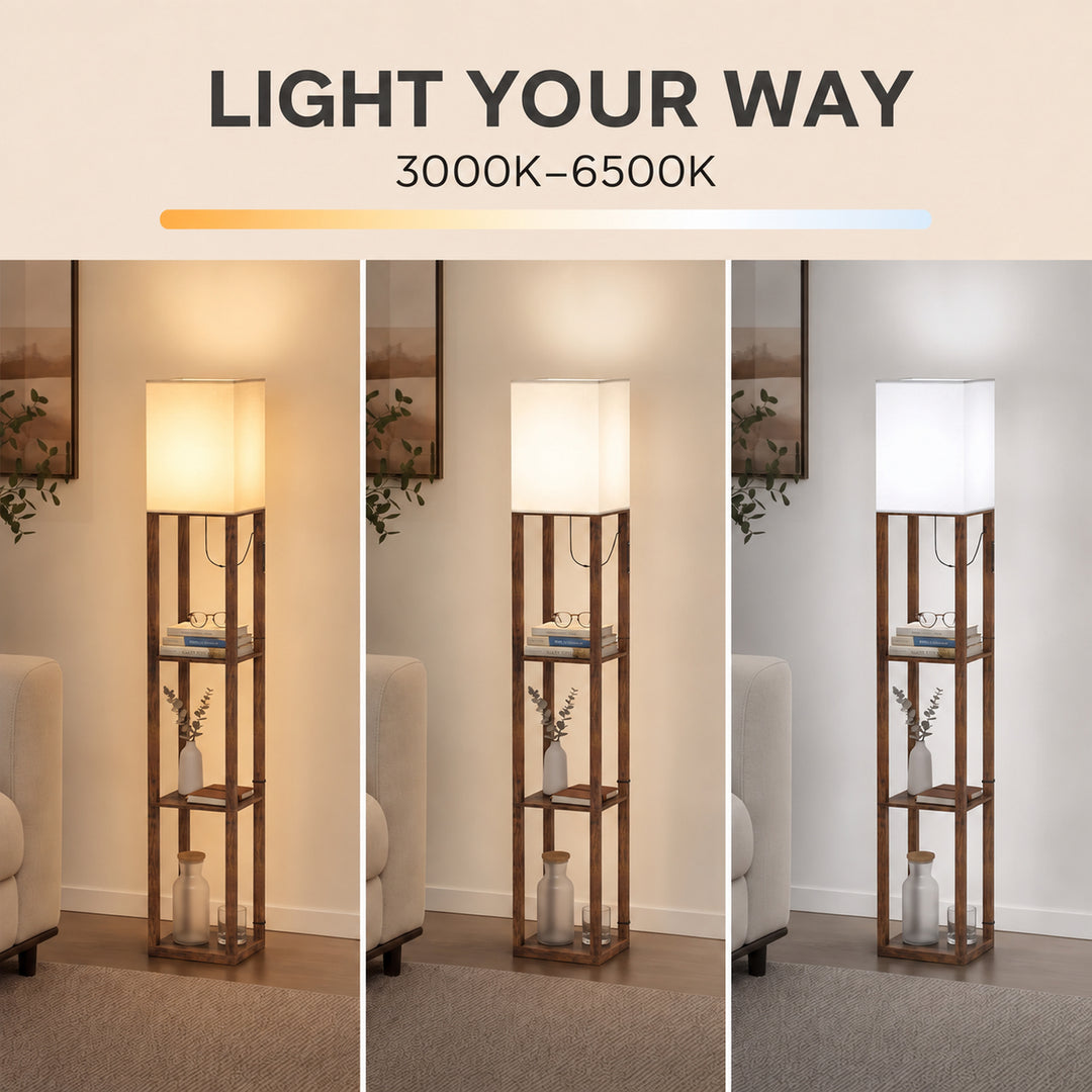 Floor Lamp with Shelves, Modern Dimmable Standing Lamp with Fabric - view 5