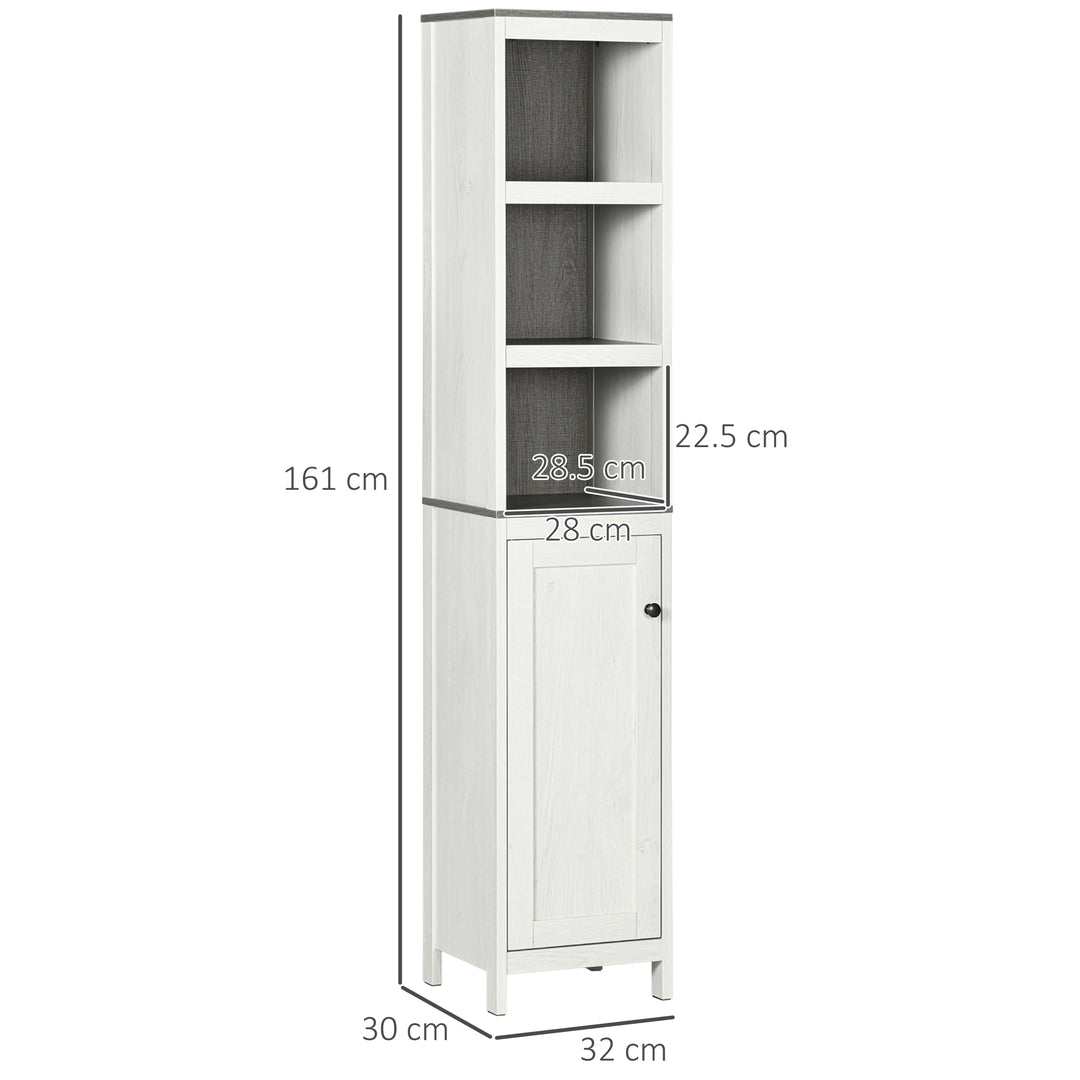 Tall Bathroom Storage Cabinet, Freestanding Tower Cabinet with 3 Open Shelves and Adjustable Shelf, Antique White
