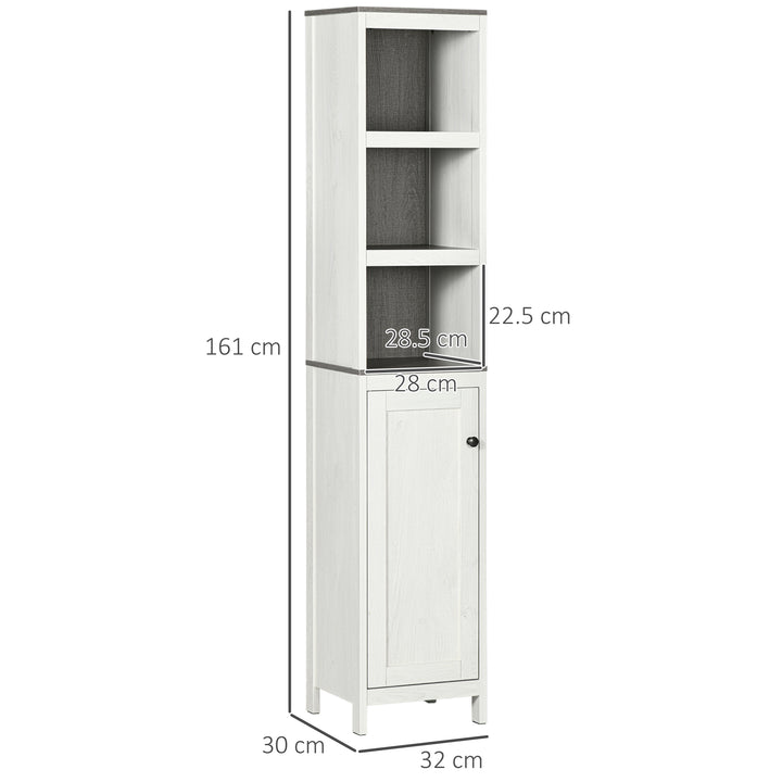 Tall Bathroom Storage Cabinet, Freestanding Tower Cabinet with 3 Open Shelves and Adjustable Shelf, Antique White