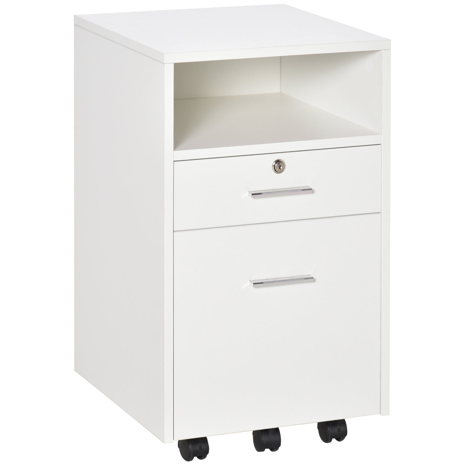 Lockable Two-Drawer Filing Cabinet, with Wheels - White