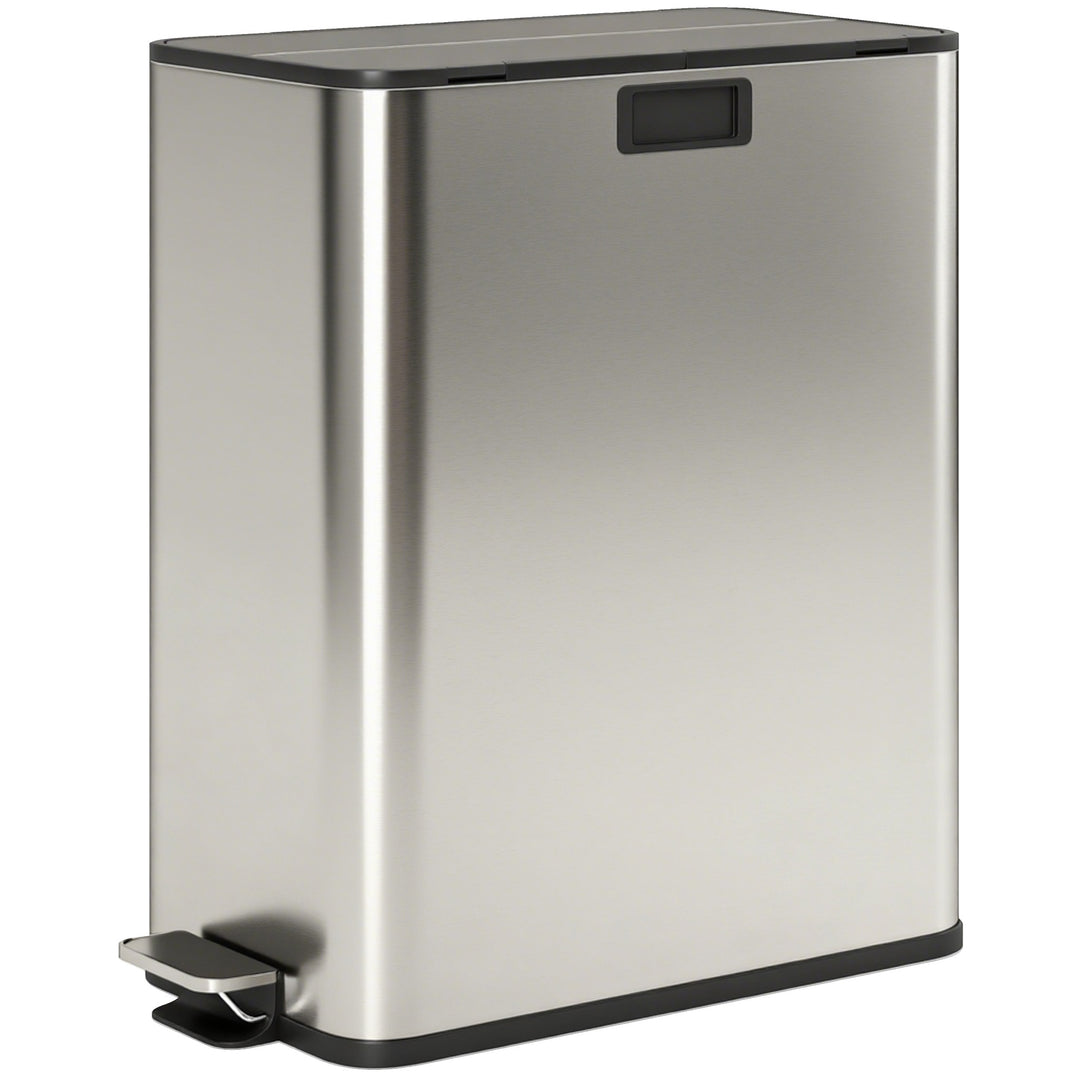 MCL Dual Kitchen Bin with Soft-Close Butterfly Lid, 2 x 28L Stainless Steel Pedal Bin with Removable Inner Buckets, Fingerprint-Proof for Recycling and Waste, Silver Tone