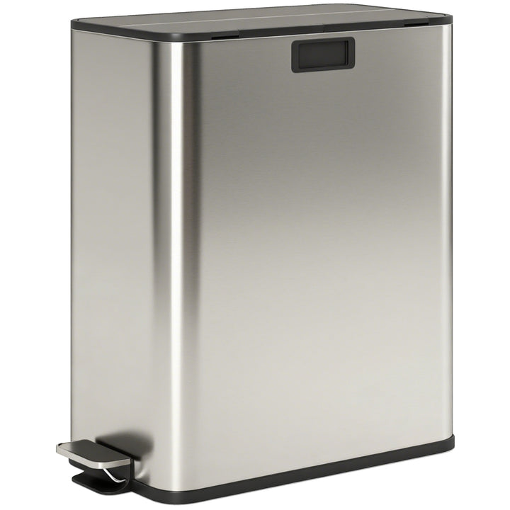 MCL Dual Kitchen Bin with Soft-Close Butterfly Lid, 2 x 28L Stainless Steel Pedal Bin with Removable Inner Buckets, Fingerprint-Proof for Recycling and Waste, Silver Tone