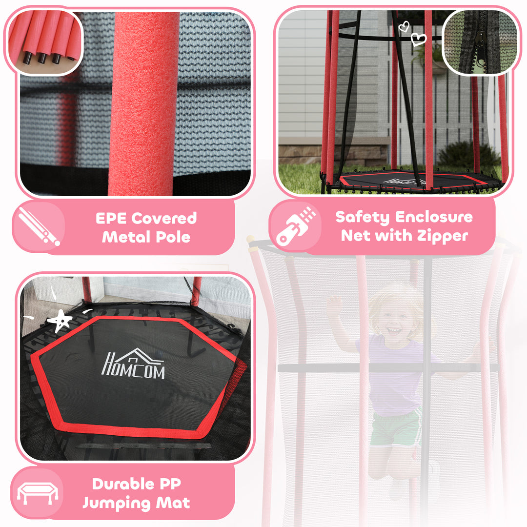 Kids Trampoline Mini Bouncer with Enclosure Safety Net For Ages 3-10 Years - Red