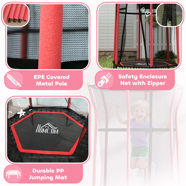Kids Trampoline Mini Bouncer with Enclosure Safety Net For Ages 3-10 Years - Red