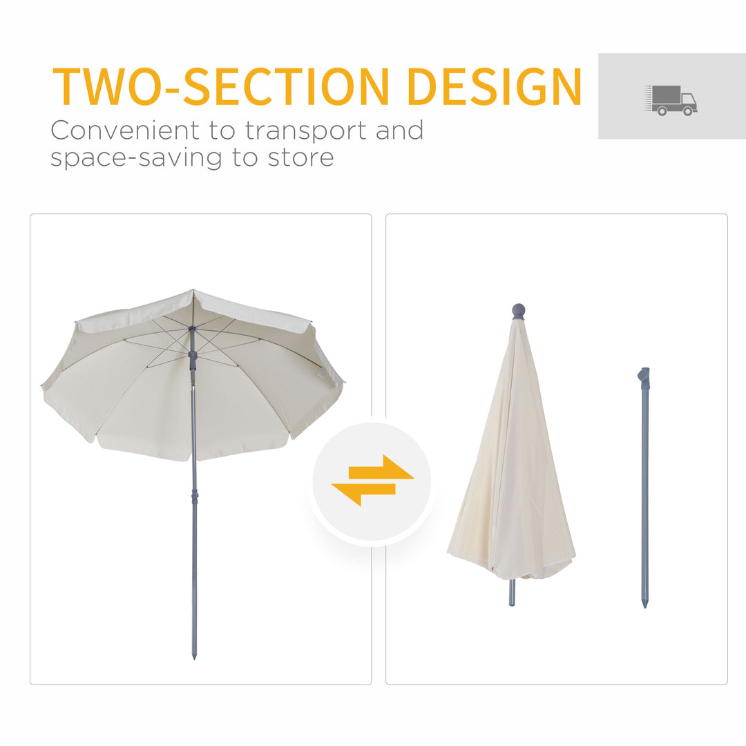 2.2m Beach Umbrella, Portable Parasol with Tilting Function, Outdoor Sunshade Shelter with 8 Ribs for Garden, Pool and Patio, Cream White