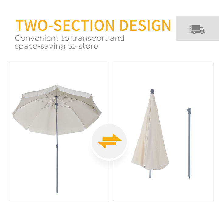 2.2m Beach Umbrella, Portable Parasol with Tilting Function, Outdoor Sunshade Shelter with 8 Ribs for Garden, Pool and Patio, Cream White