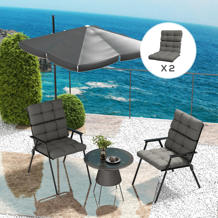 Outsunny Garden Patio Chair Cushions Set of 2 with Backrest, Seat Pad Replacement with Ties, Charcoal Grey