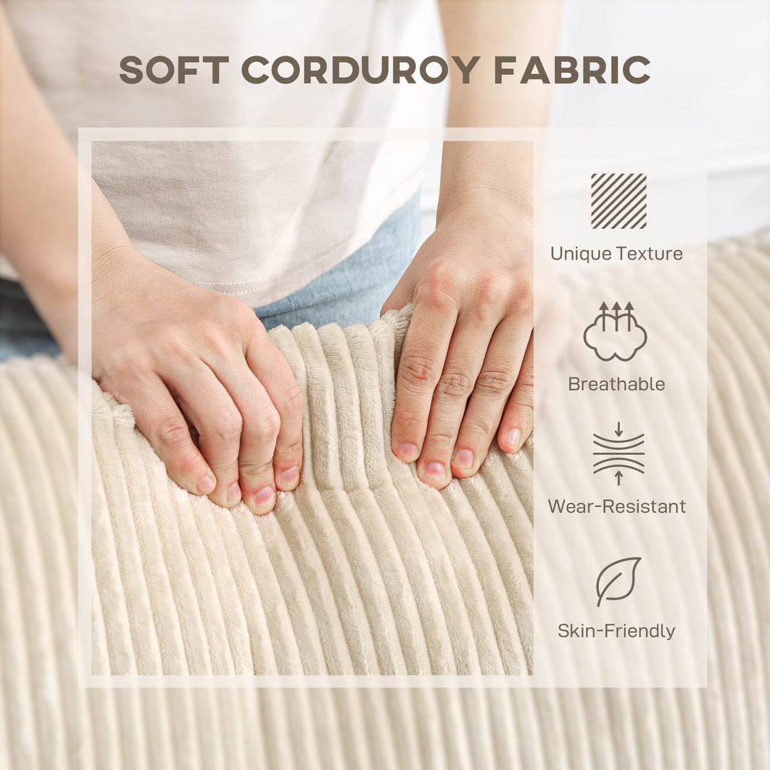 Modern 3 Seater Sofa with Spring Cushion, 212 cm Fabric Jumbo Cord Sofa Couch with 2 Scatter Cushions, Upholstered Corduroy Settee for Living Room, Bedroom, Home Office, Cream White