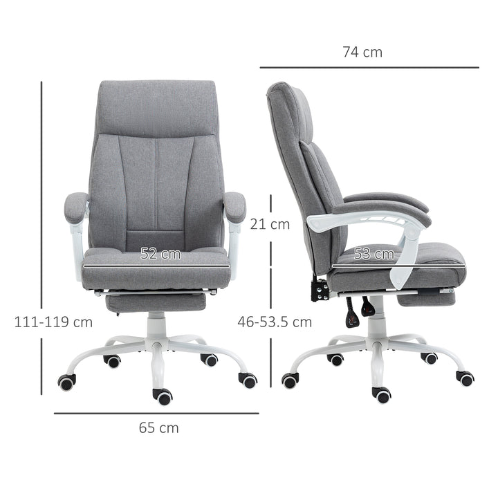 Office Chair, Ergonomic Desk Chair, Fabric Work Study Chair with 155° Reclining Back and Footrest, Adjustable Height and Swivel Wheels, Grey