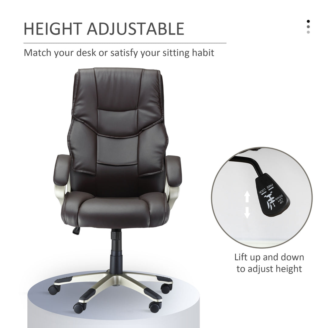 Home Office Chair High Back Computer Desk Chair with Faux Leather Adjustable Height Rocking Function Brown