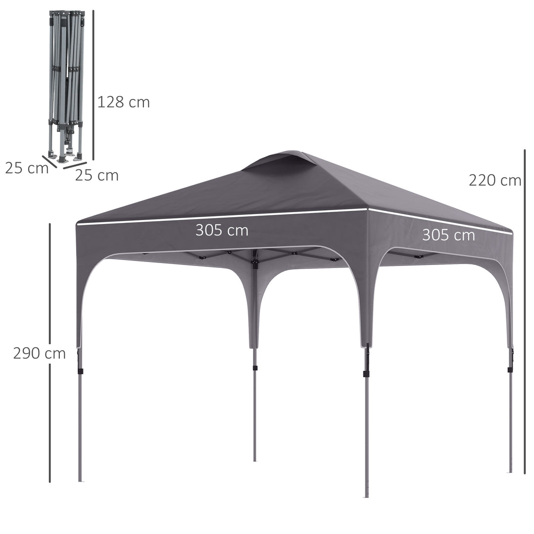 Outsunny Pop Up Gazebo 3x3m, Foldable Canopy Tent, Carry Bag with Wheels, 4 Leg Weight Bags, Outdoor Garden Patio Party, Dark Grey