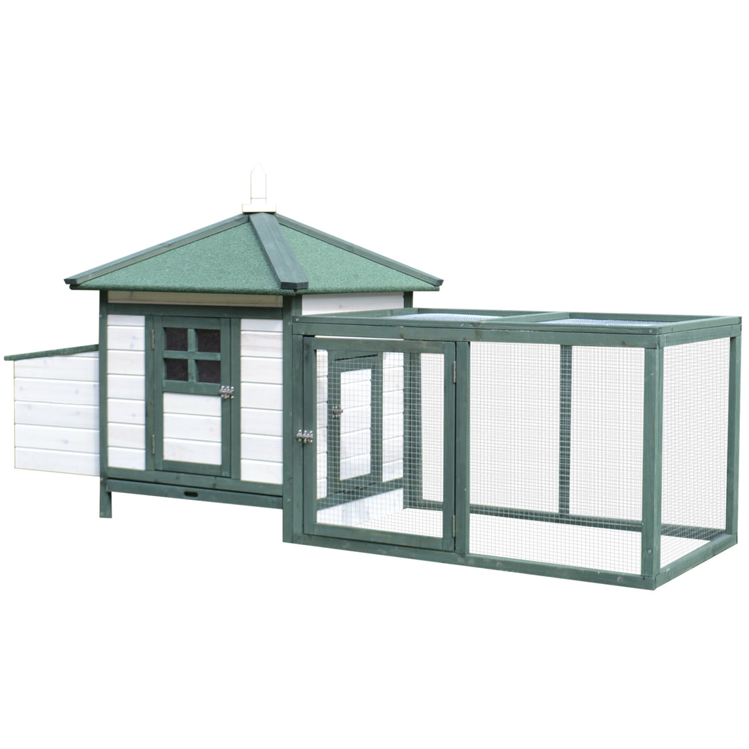 Chicken Coop, Small Animal Pet cage w/ Nesting Box, Wooden Outdoor Run, Green