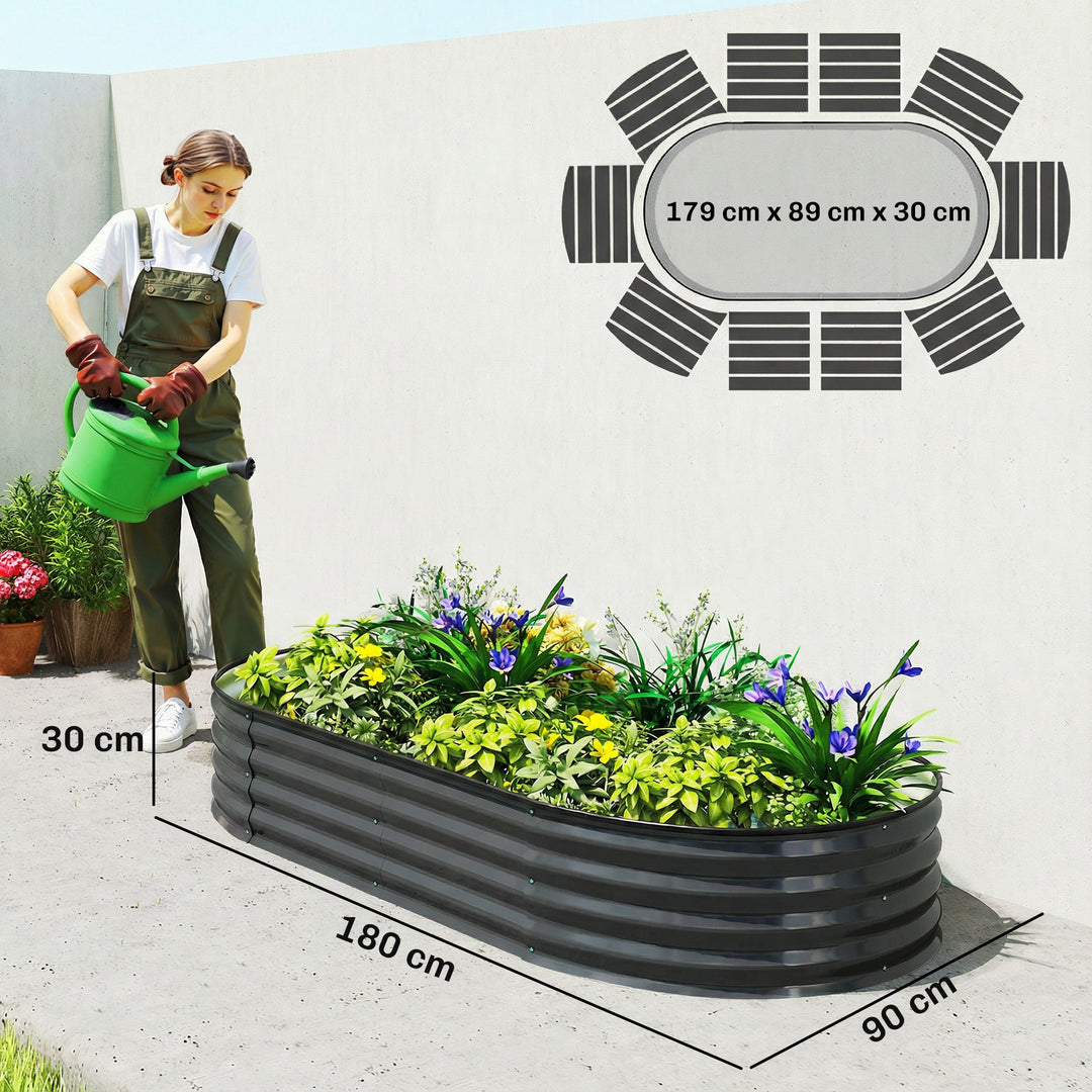 Galvanised Raised Garden Bed, Metal Planter Box with Safety Edging, fo