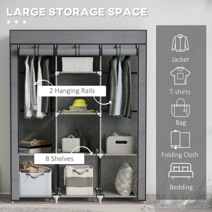 Fabric Wardrobe, with Rails and Shelves - Dark Grey