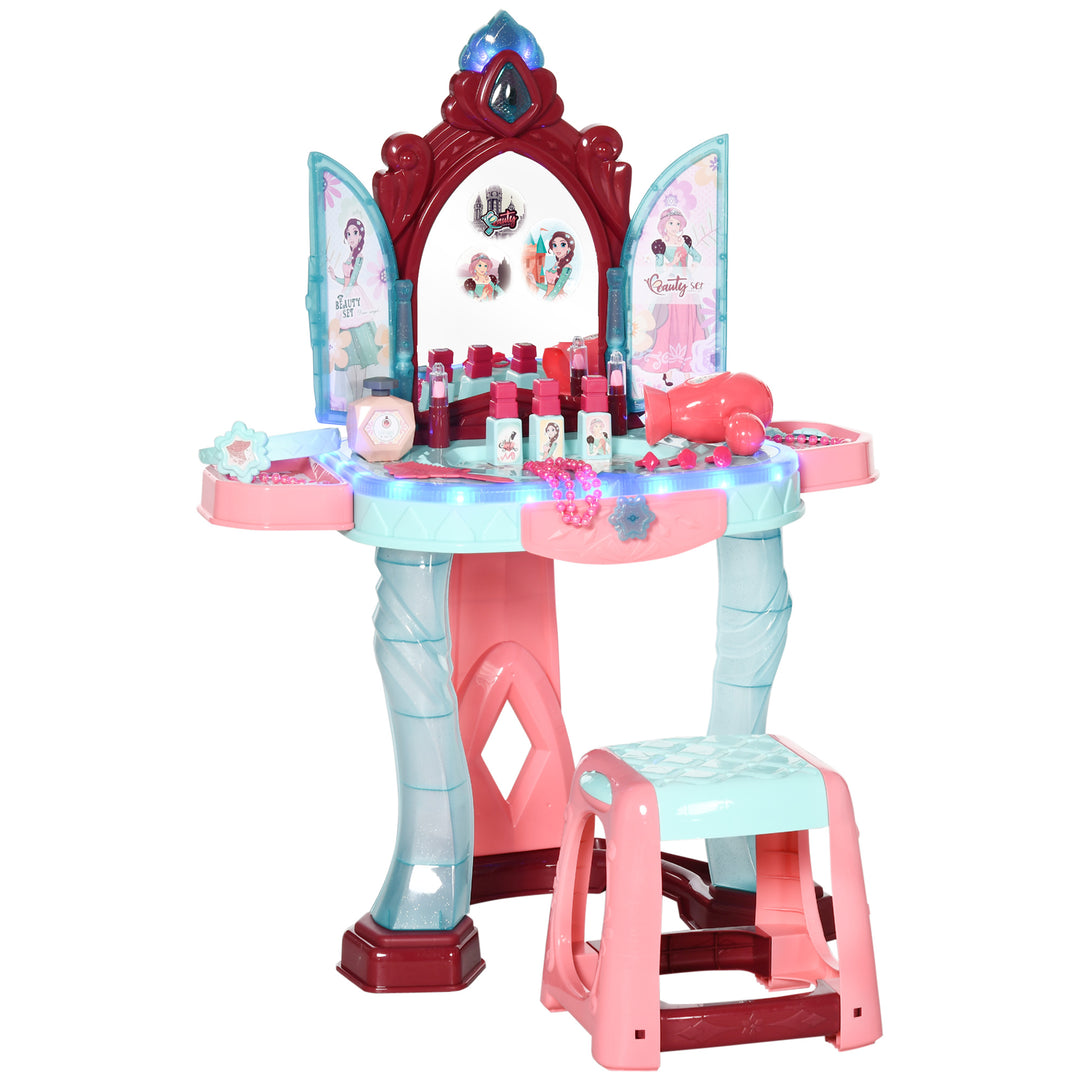 MCL 31 Piece Kids Dressing Playset, with Magical Princess Mirror, Light and Sound - Pink and Blue