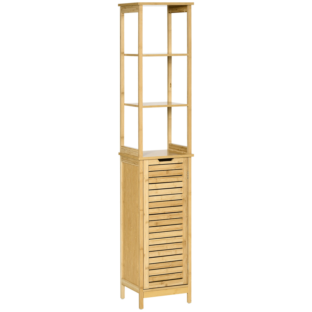 Tall Bathroom Cabinet, Slim Storage Cabinet, Tallboy Bamboo Storage Unit with 3-Tier Storage Shelves and Freestanding Organiser, Natural