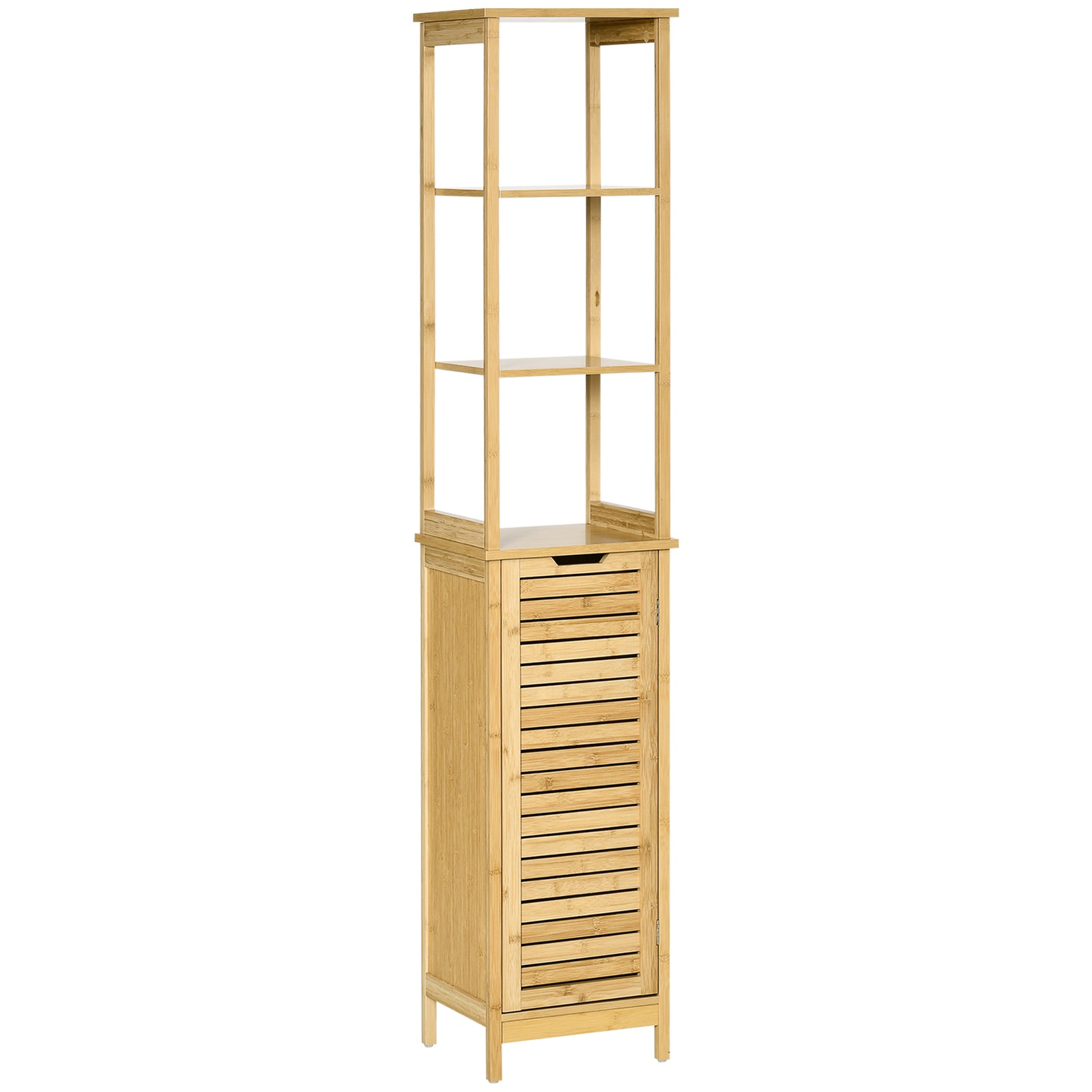Tall Bathroom Cabinet, Slim Storage Cabinet, Tallboy Bamboo Storage Unit with 3-Tier Storage Shelves and Freestanding Organiser, Natural