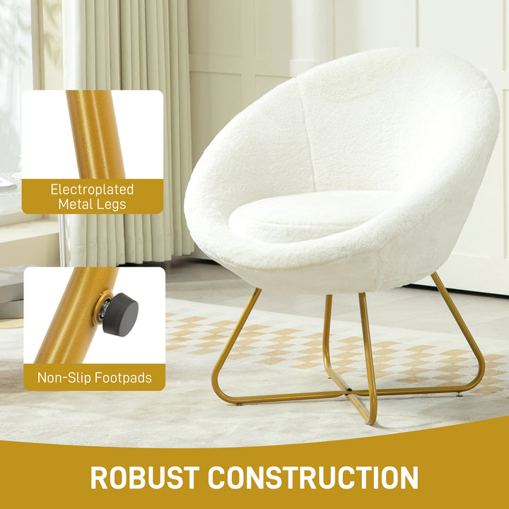 Faux Fur Accent Chair with Golden Metal Legs, Upholstered Comfy Tub Chair with Non-Slip Footpads, Seat Cushion for Bedroom, Living Room and Office, White