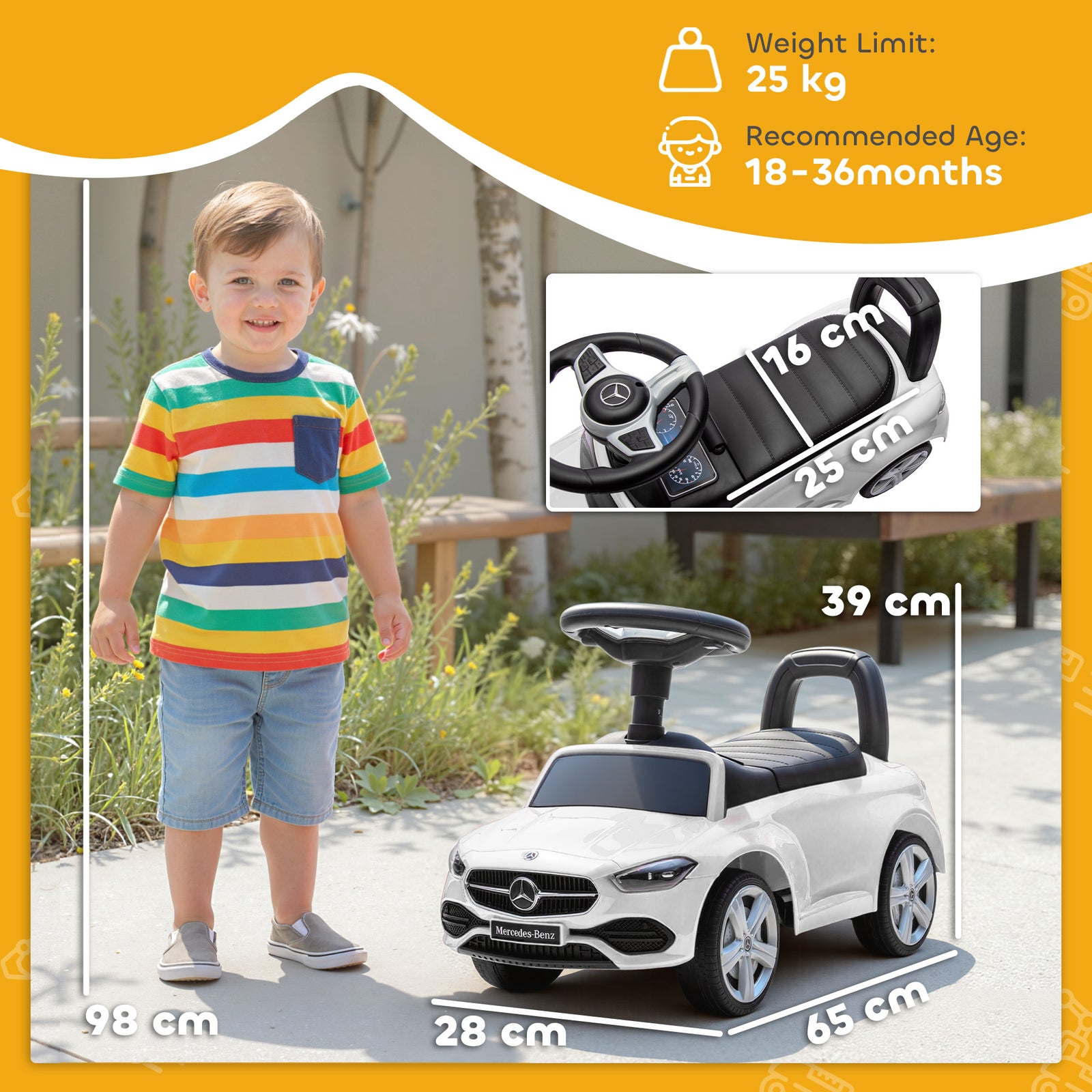 Official Mercedes-Benz Ride On Car, Foot to Floor Sliding Walker with 