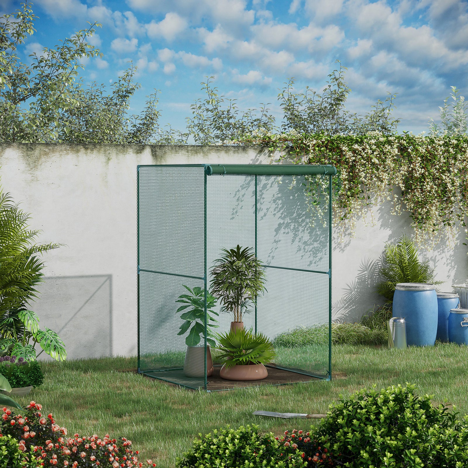 120 x 120cm Compact Plant Cage, with Netting - Green