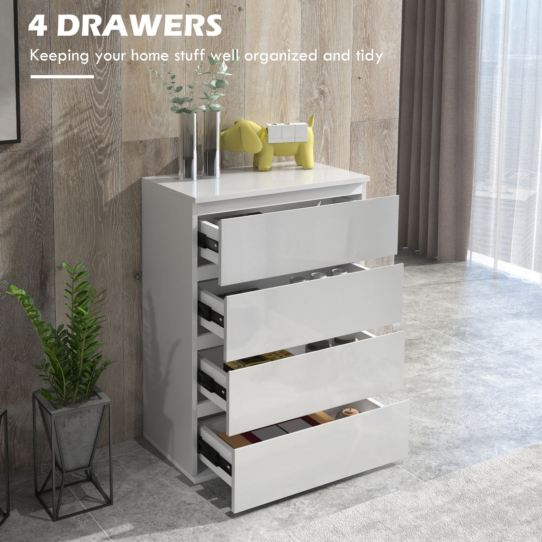 HOMCOM 4 Drawer Chest, High Gloss Storage Cabinets, Modern Bedroom Dresser, Sleek White | Aosom UK