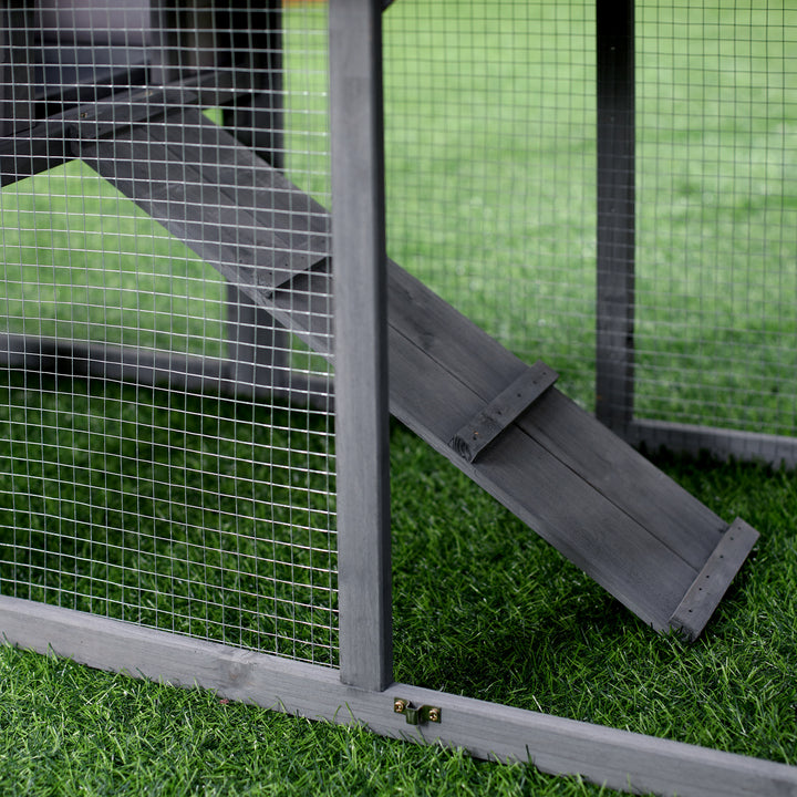 Wooden Rabbit Hutch Outdoor, Double Tier with Water-Resistant Roof, Ramp 147 x 54 x 84 cm, Grey