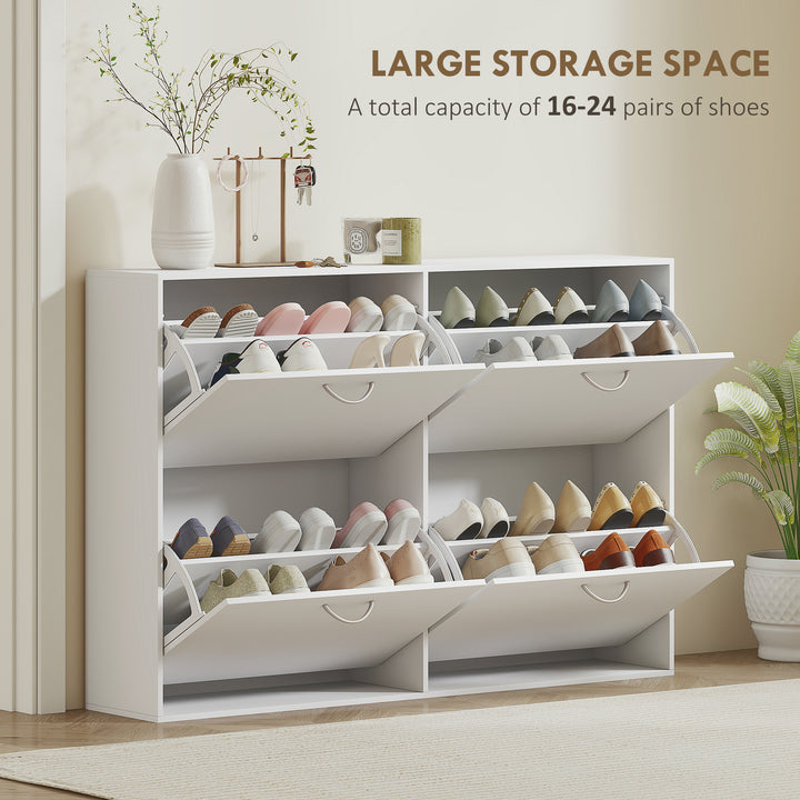 Wooden Modern Design 4 Drawer Shoes Cabinet Pull Down Shelf Storage Organiser - White