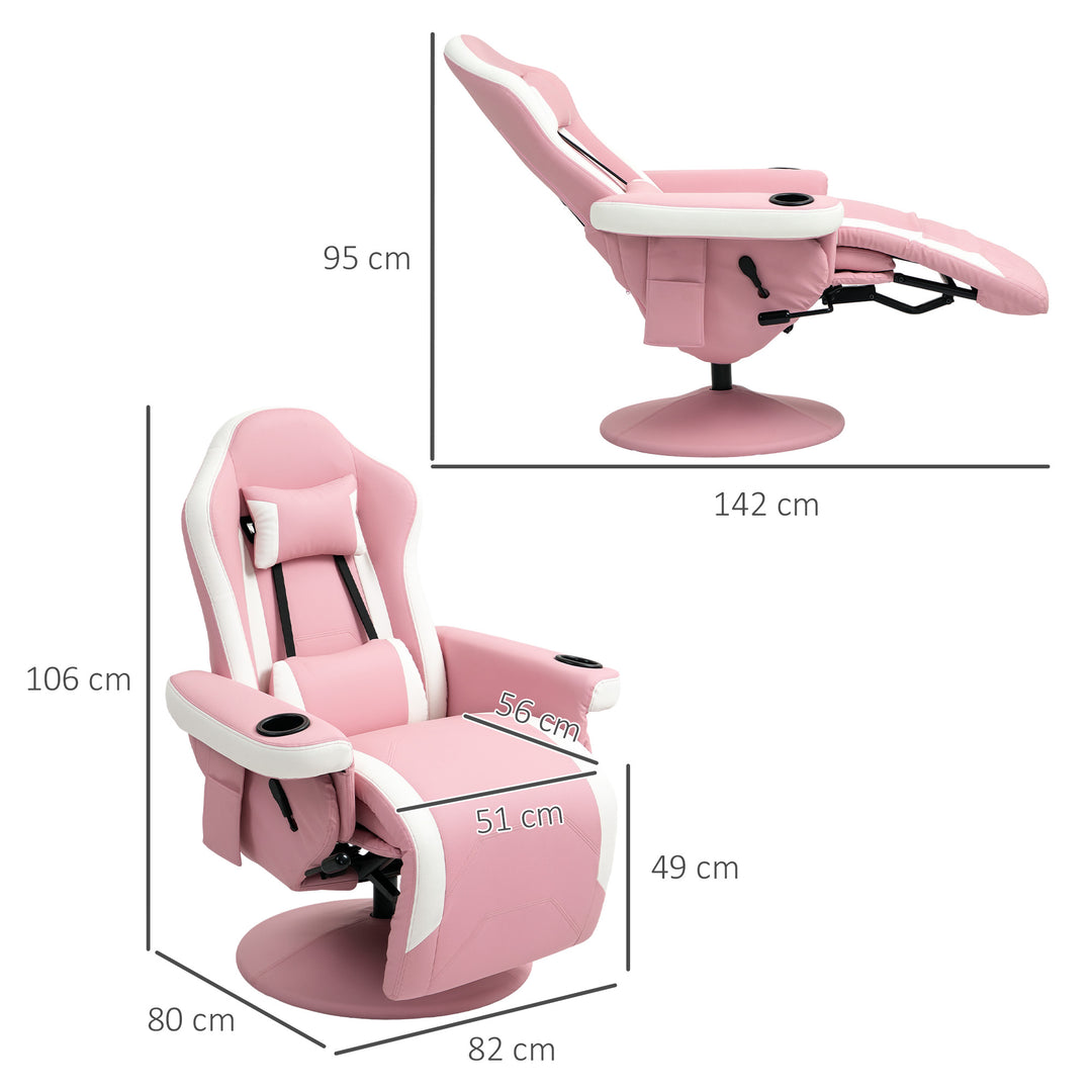 Manual Recliner Armchair PU Leather Lounge Chair w Adjustable Leg Rest, 135° Reclining Function, 360° Swivel, Pink
