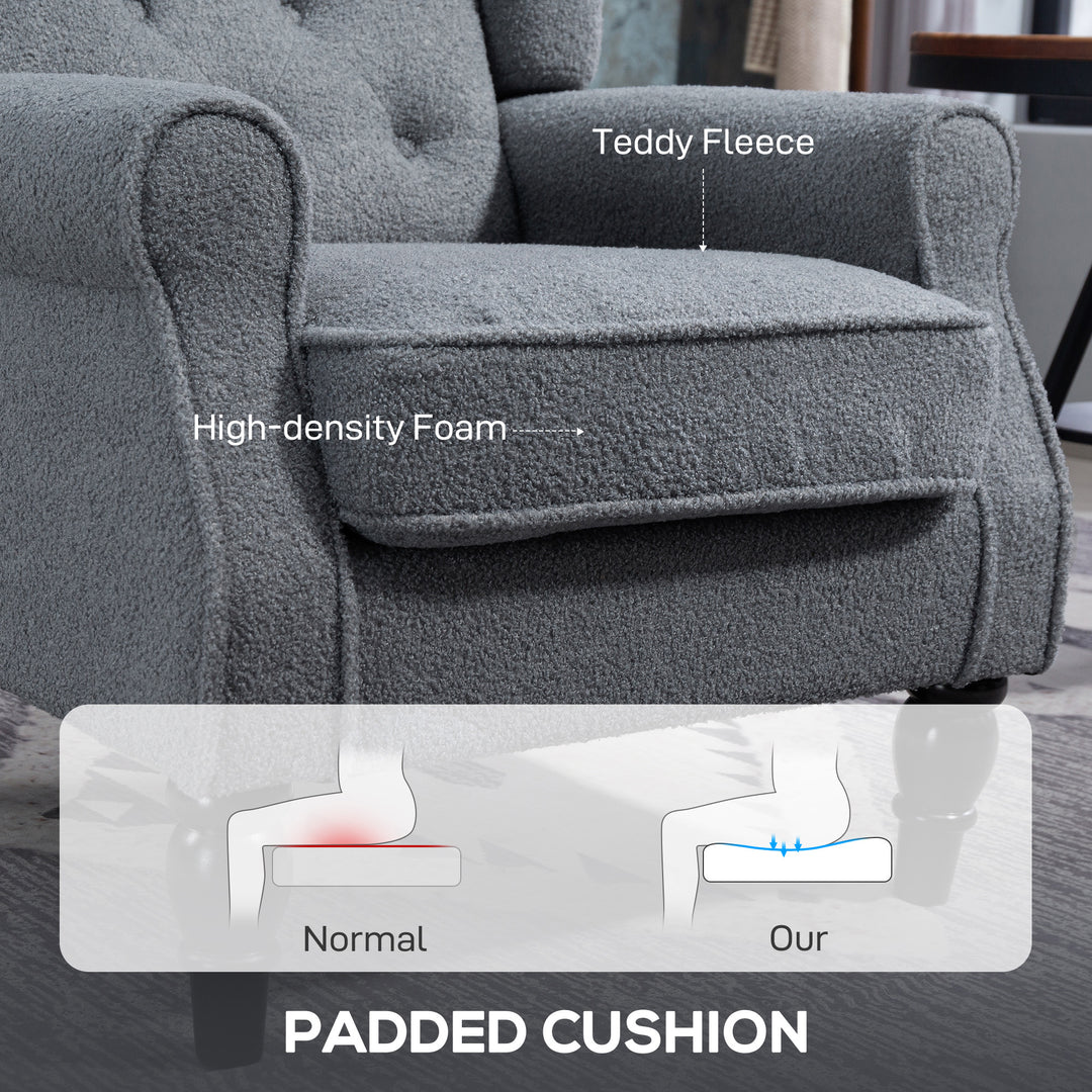 Wingback Accent Chair, Retro Upholstered Button Tufted Occasional Chair for Living Room and Bedroom, Grey