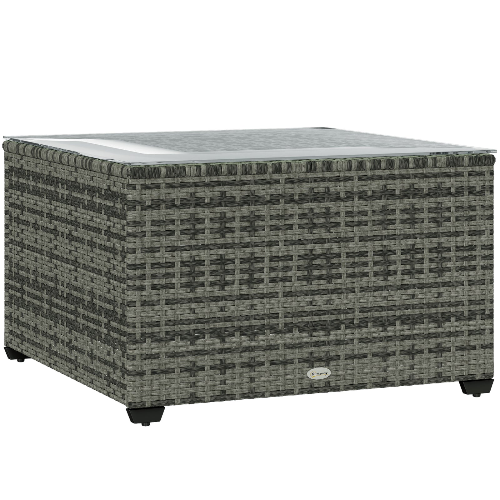 62 x 62cm Glass-Top Rattan Side Table - Light Grey