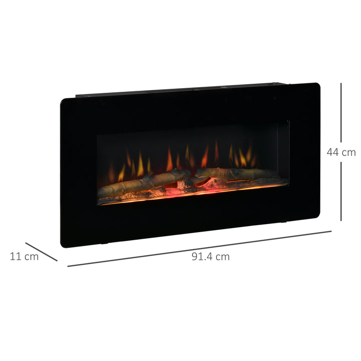 MCL Electric Wall-Mounted Fireplace Heater with Adjustable Flame Effect, Remote Control, Timer, 1800/2000W, Black