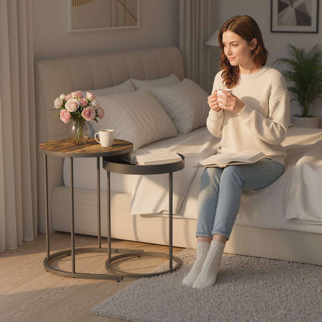 MCL Round Nesting Side Table Set of 2 - Rustic Brown