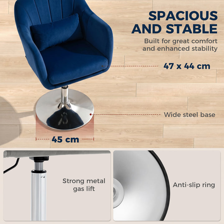 Retro Velvet Swivel Tub Chair with Steel Frame, Cushion Seat, Dark Blu