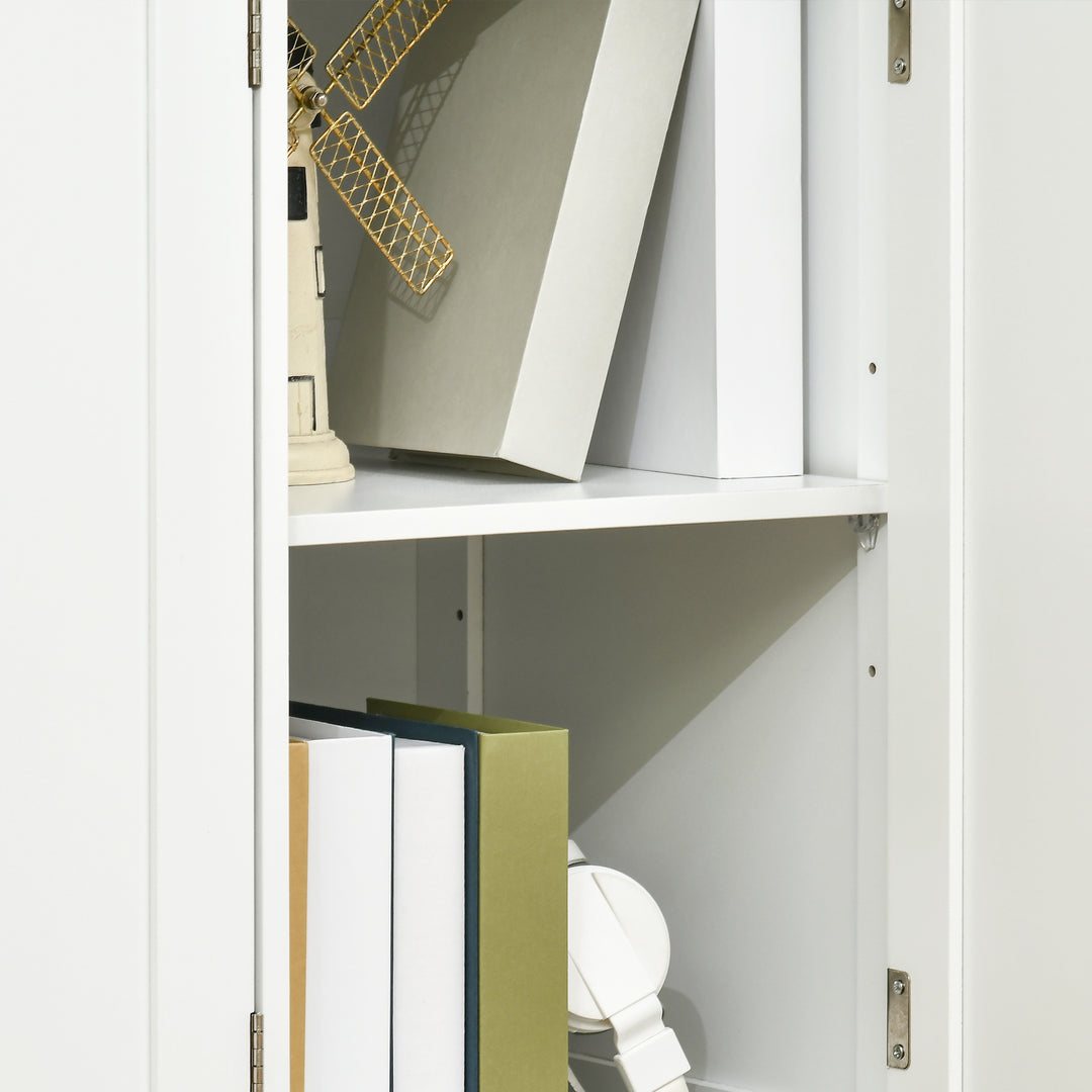 Sideboard with Rubber Wood Top, Modern Storage Cabinet, Kitchen Cupboard with 3 Doors, 3 Drawers and 3 Adjustable Shelves for Dining Room, Living Room, White