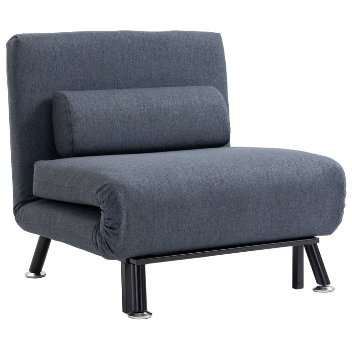 Linen Chair Bed, 3-in-1 Convertible Sleeper Chair with Adjustable Backrest, Pillow, for Living Room, Bedroom, Dark Grey