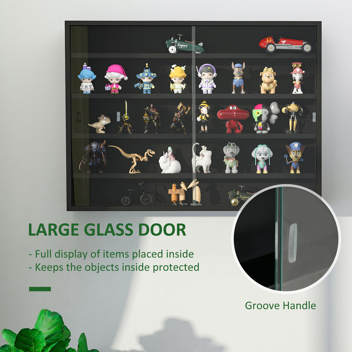 MCL 5-Tier Wall Display Shelf Unit Cabinet w/ 4 Adjustable Shelves Glass Doors Home Office Ornaments 60x80cm Black