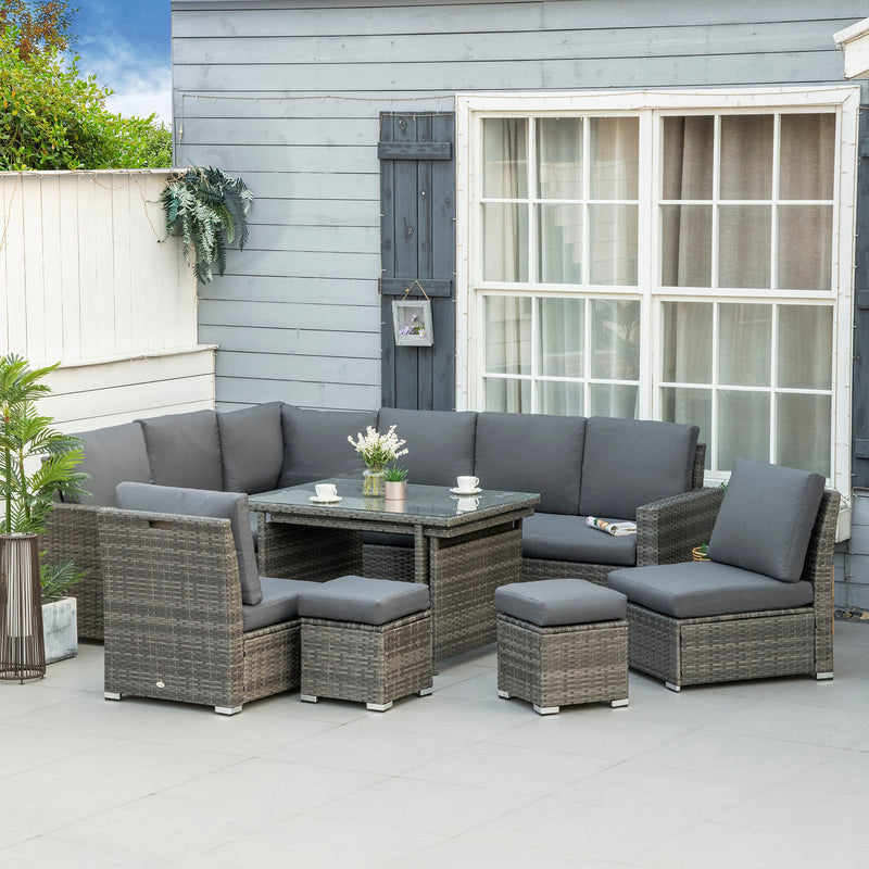 Seven-Piece Rattan Garden Sofa Set, with Expanding Table - Grey
