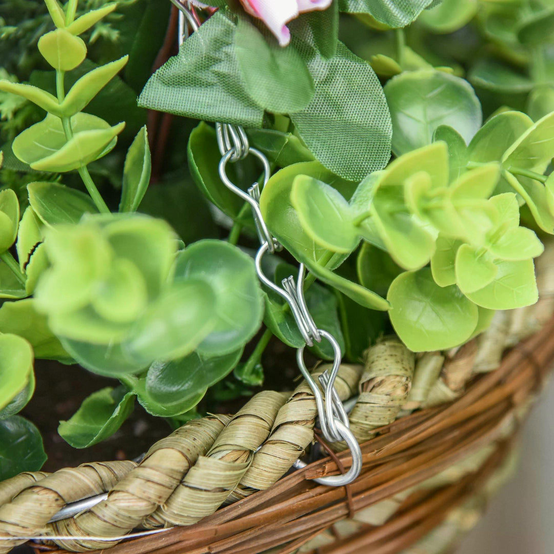 Outsunny Set of 2 Artificial Plant Lisianthus Flowers Hanging Planter with Basket for Indoor Outdoor Decoration