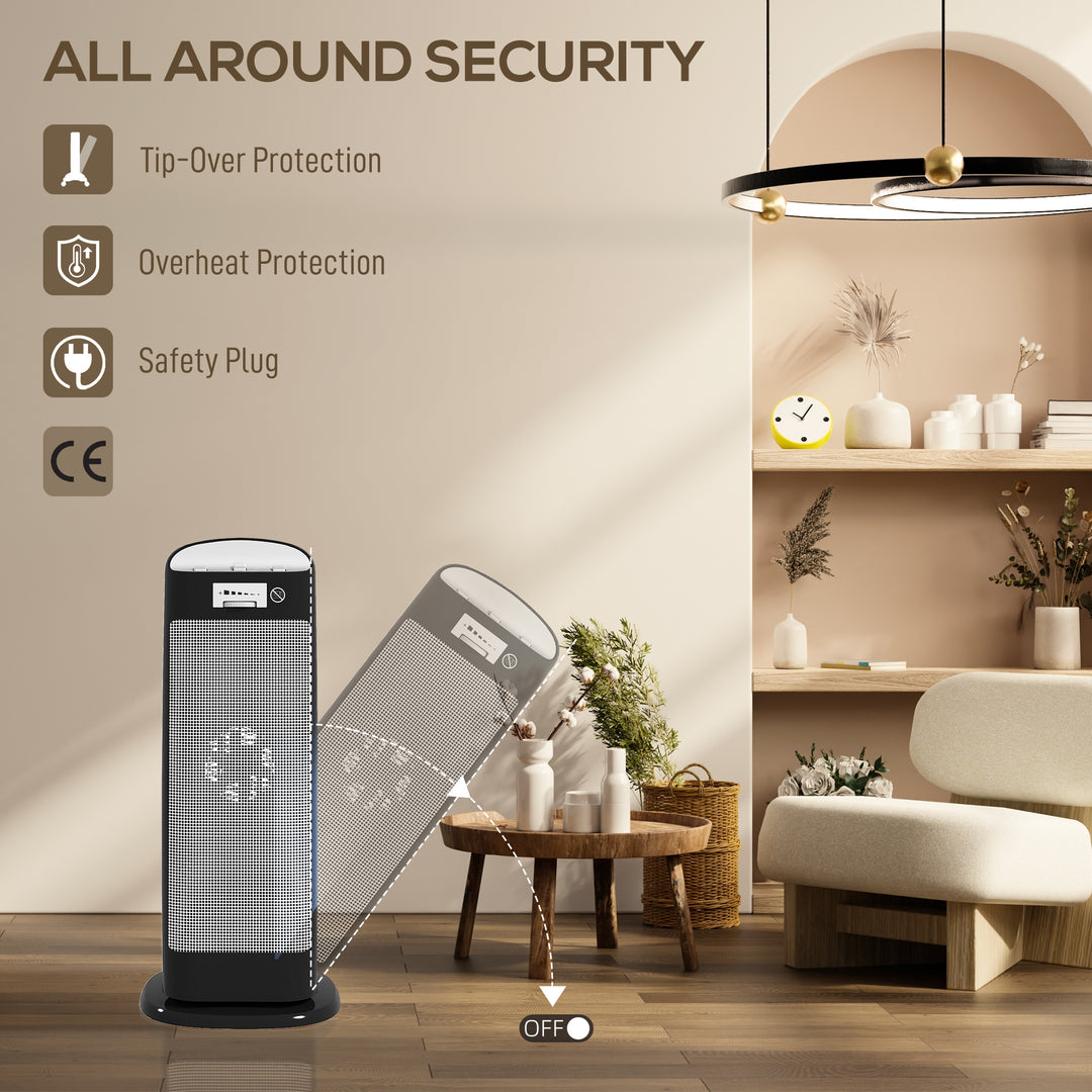 MCL Ceramic Space Heater, 2000W Fan Electric Heater with 4 Modes, Adjustable Thermostat, 55° Oscillation, Tip-Over and Overheat Protection for Bedroom, Home Office, Black