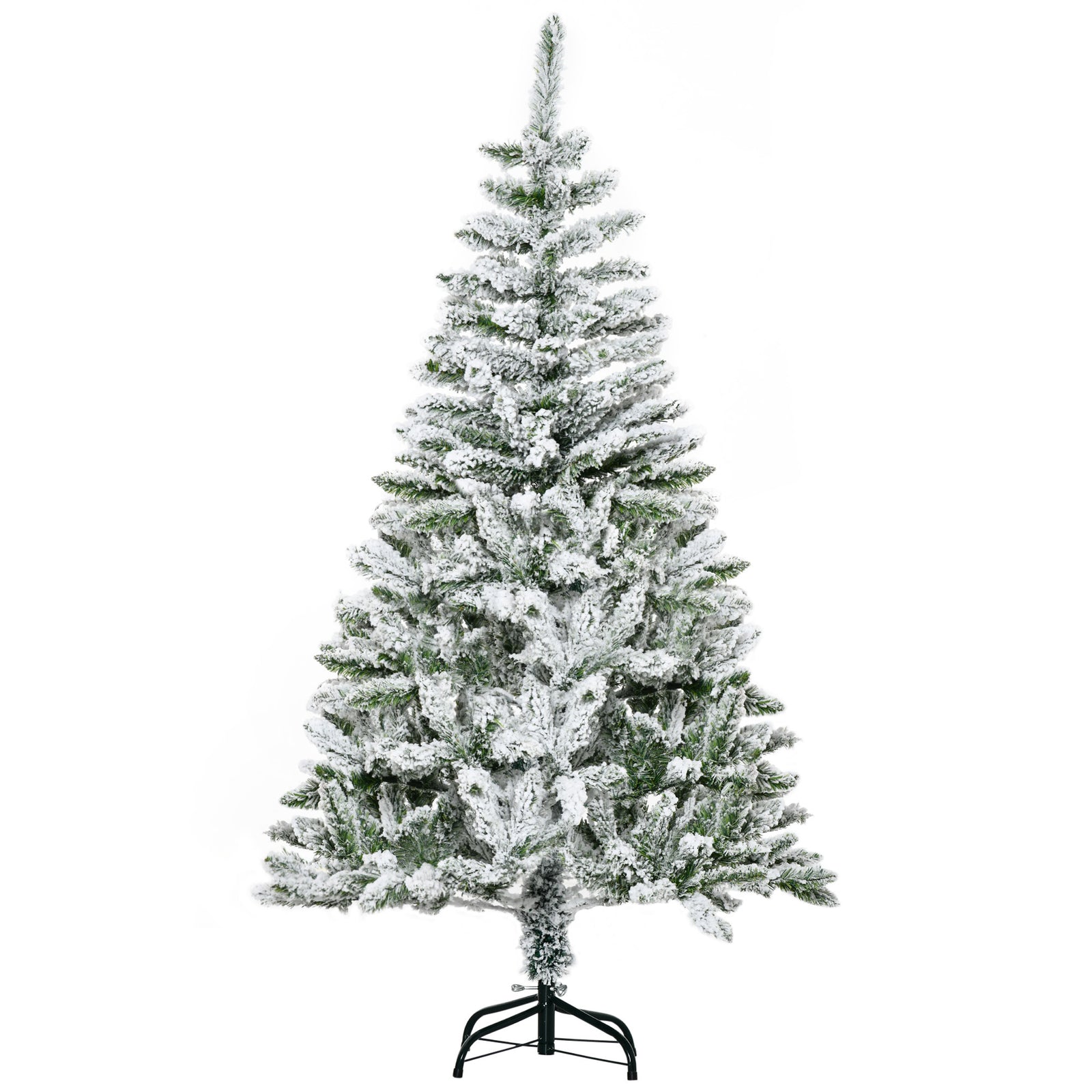 5 Ft Snow Flocked Artificial Christmas Tree Xmas Pine Tree with Realistic Branches, Auto Open and Steel Base, Green