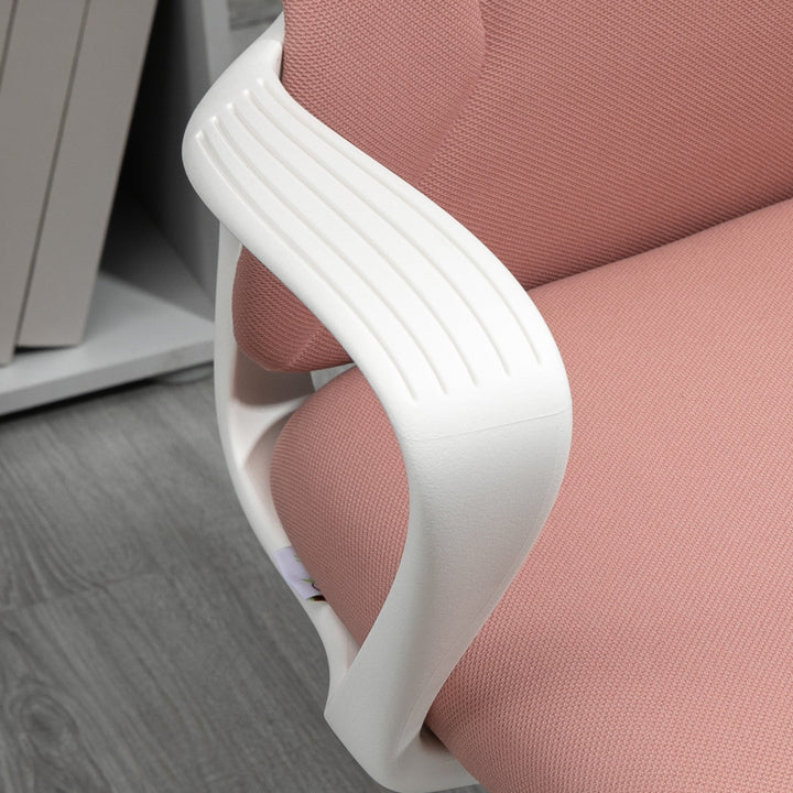 High Back Office Chair, Fabric Desk Chair with Armrests, Adjustable Height, Swivel Wheels, Pink