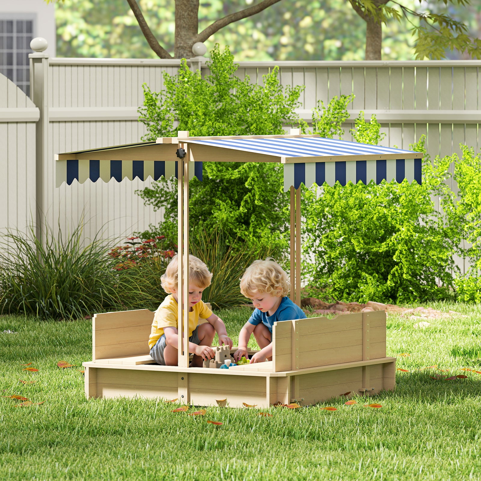 Kids Square Wooden Sandpit, Children Sandbox Outdoor Playset