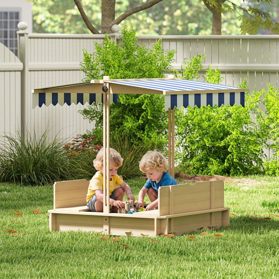 Kids Square Wooden Sandpit, Children Sandbox Outdoor Playset